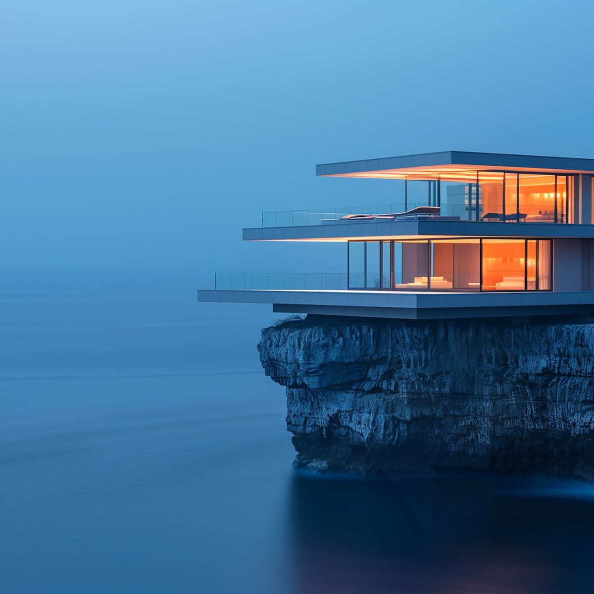 Contemporary Cliffside House at Twilight